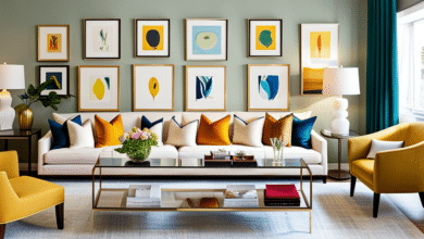 Obraz przedstawiający dobrze zaprojektowany salon: żywe kolory harmonizują ze starannie dobranymi meblami i stylowymi akcesoriami.