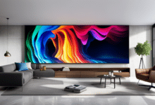 Obraz kolorowej lampy RGB oświetlającej pomieszczenie, rzucającej żywe i zmieniające się barwy na ściany, meble i dekoracje, zmieniając atmosferę w dynamiczną i urzekającą przestrzeń