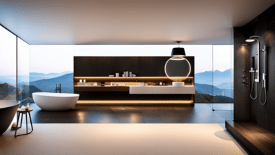 Obraz przedstawiający nowoczesne projekty łazienek: eleganckie wyposażenie, minimalistyczny wystrój i kreatywne wykorzystanie przestrzeni